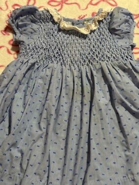 Girls Light Blue Smocked Cotton Dress with Lace Collar